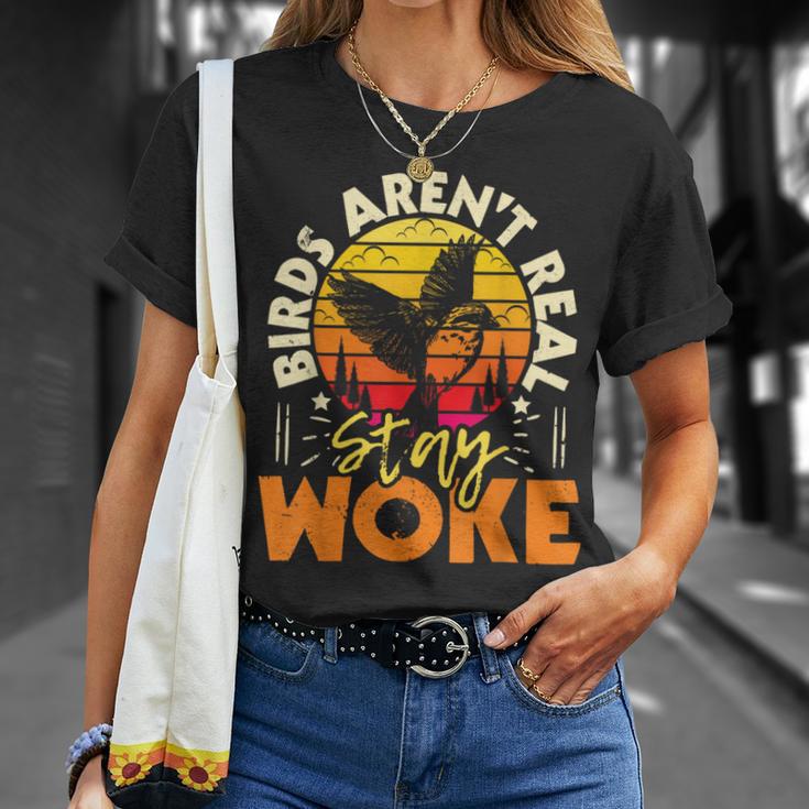 Birds Aren’T Real Stay Woke Birding Bird Watching Birder T-Shirt Gifts for Her