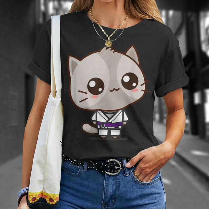 Bjj Brazilian Jiu Jitsu Purple Belt Kawaii Cat T-Shirt Gifts for Her