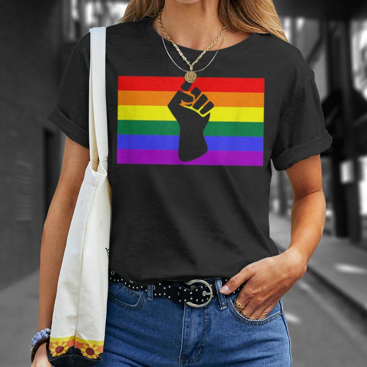 Black Protest Fist Lgbtq Gay Pride Flag Blm Unity Equality T-Shirt Gifts for Her