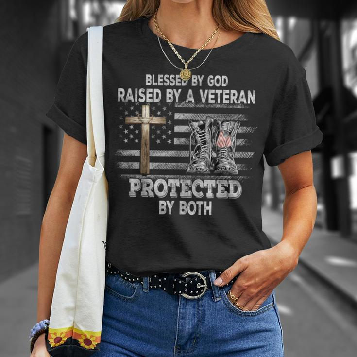 Blessed By God Raised By A Veteran Protected By Both T-Shirt Gifts for Her