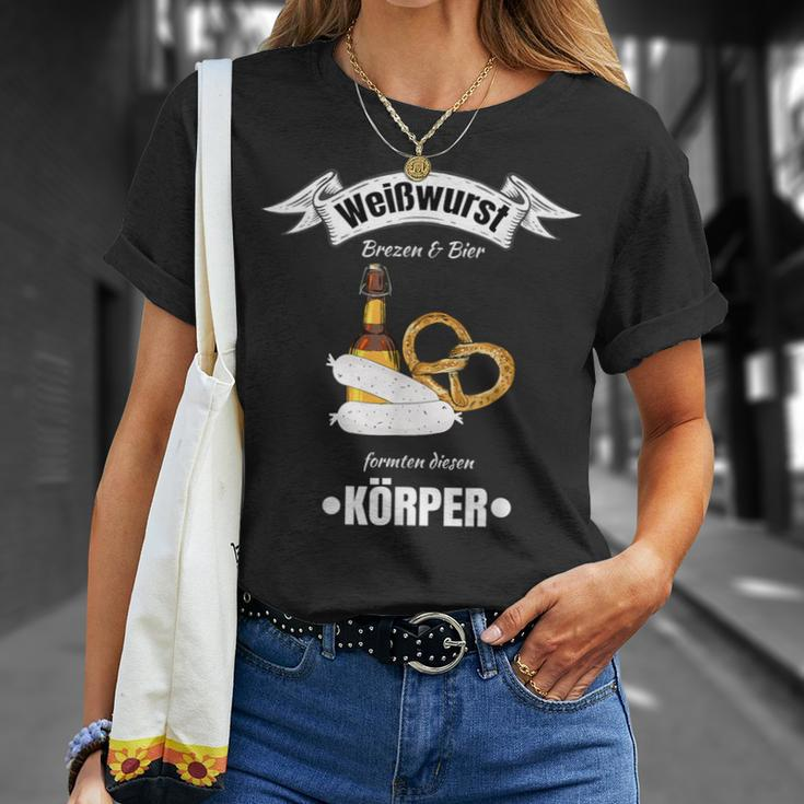Boarisch Bayrisch Weißwurst Wurst Brezn Brezel Hopfen Motiv T-Shirt Geschenke für Sie
