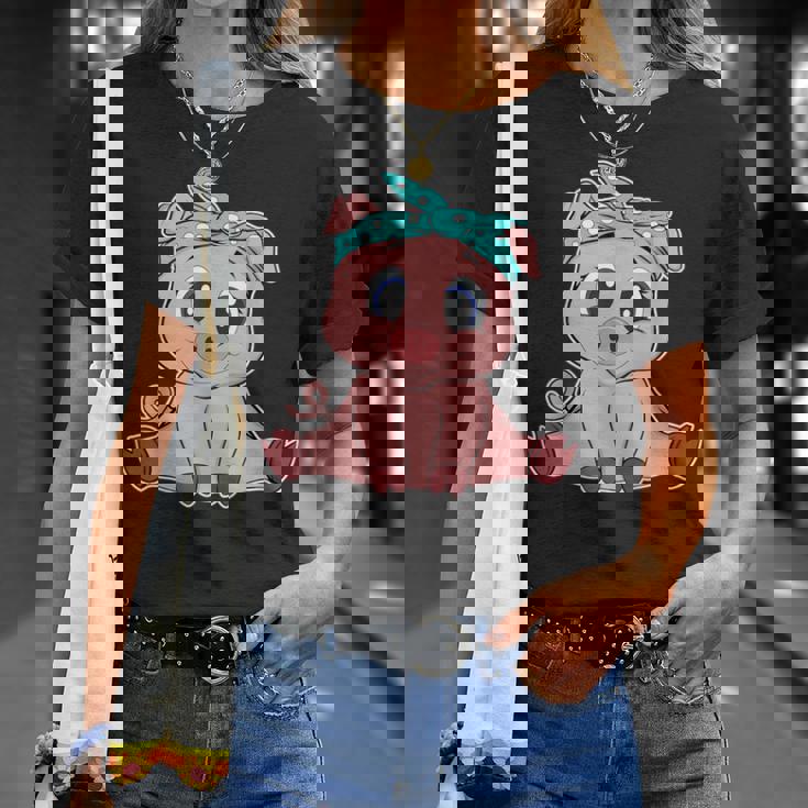 Bonito Pañuelo De Cerdo Divertido Amantes De Los Cerditos Camiseta unisex Regalos para ella