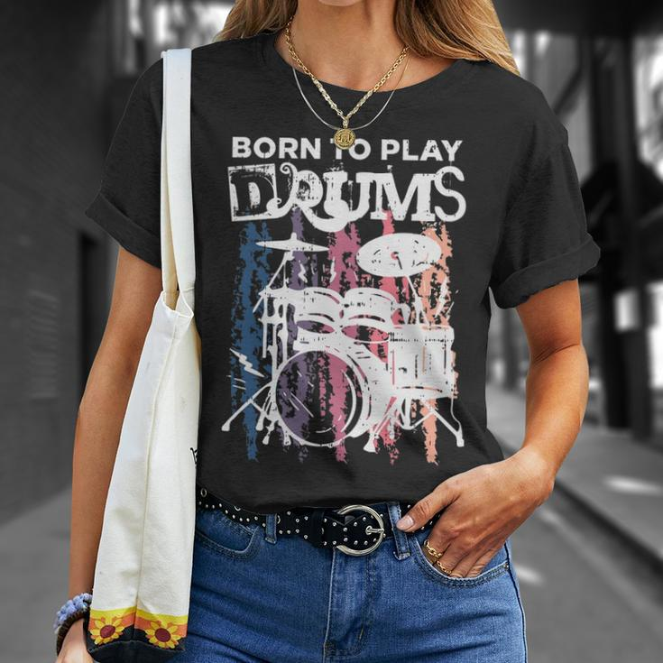 Born To Play Drums Drumming Rock Music Band Drummer T-Shirt Gifts for Her