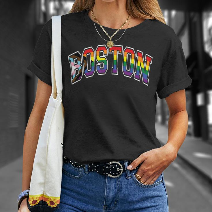 Boston Arched Style Text Progress Pride Pattern T-Shirt Gifts for Her