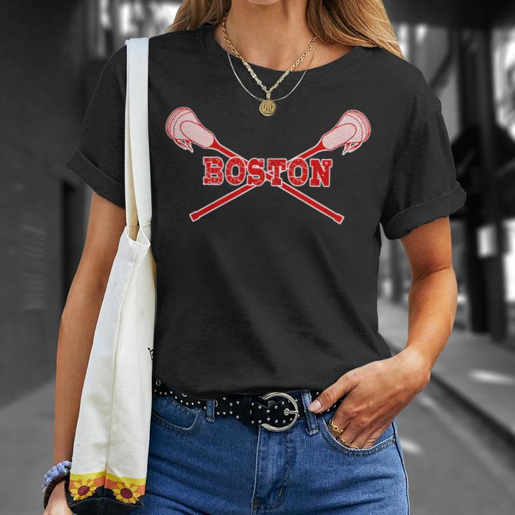 Boston Lacrosse With Lax Sticks T-Shirt Gifts for Her