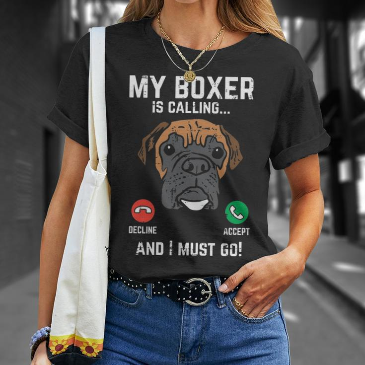 Boxer Is Calling I Must Go Animal Pet Dog Lover Gif T-Shirt Gifts for Her