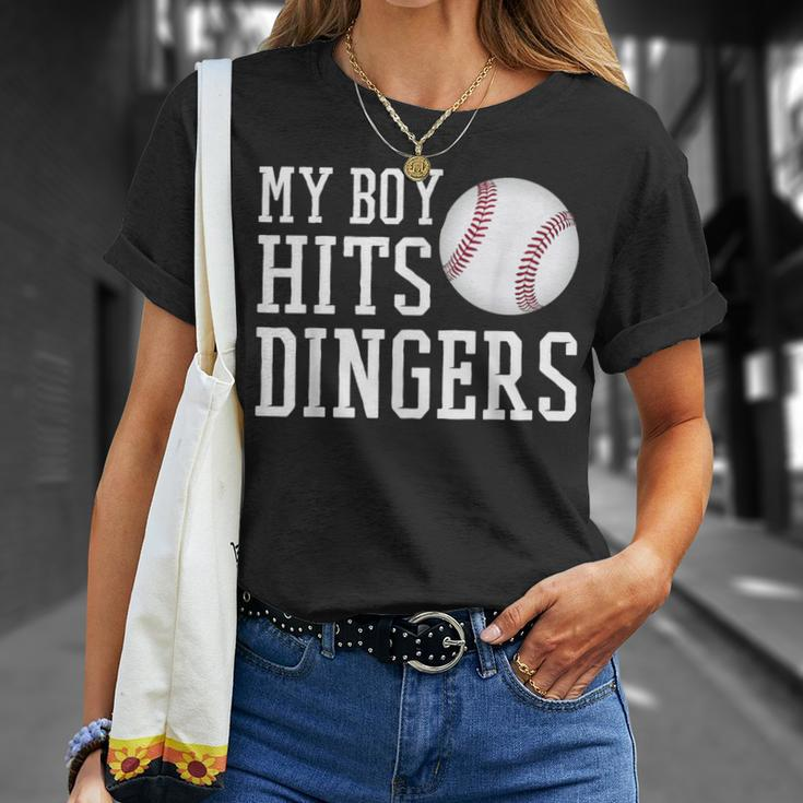 My Boy Hits Dingers Baseball Mom Dad I Hit Dingers T-Shirt Gifts for Her