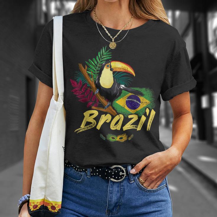 Brazil Vintage Toucan With Flag And Samba Mask T-Shirt Geschenke für Sie