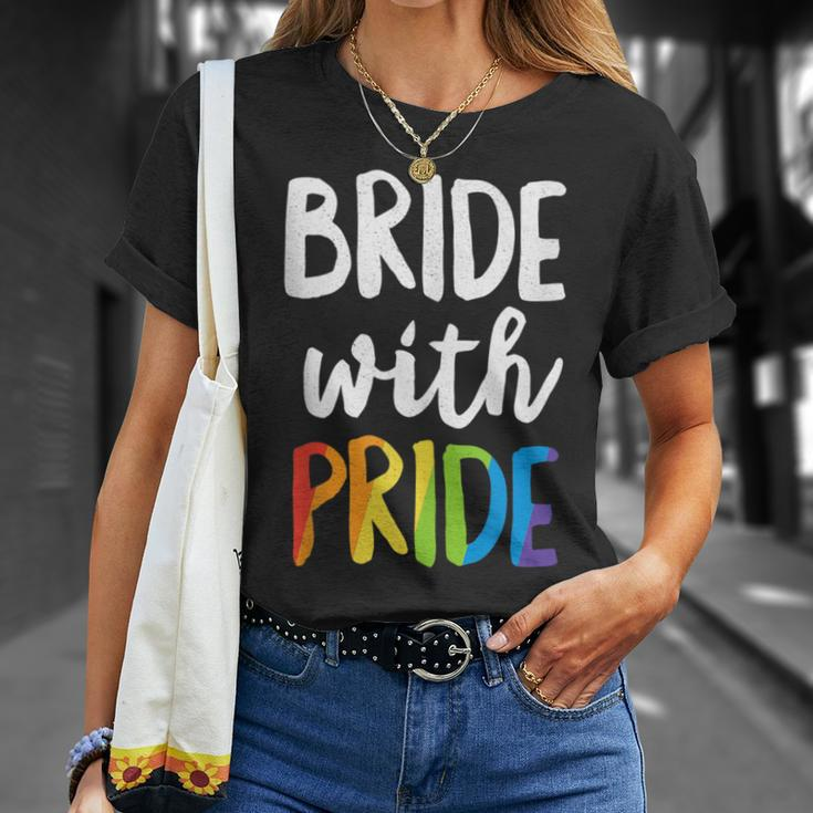 Bride With Pride Rainbow Lesbian Bachelorette Party Wedding T-Shirt Gifts for Her