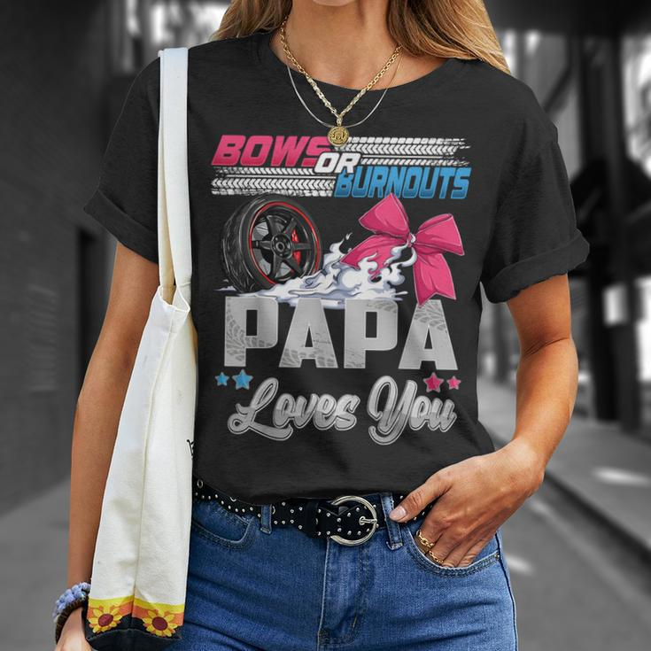 Burnouts Or Bows Gender Reveal Party Announcement Papa T-Shirt Gifts for Her