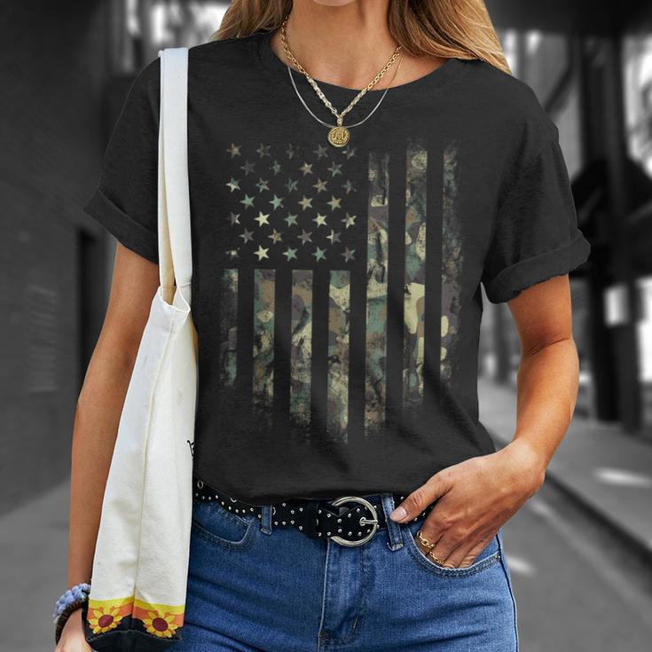 Camouflage American Flag Camo Hunting T-Shirt Gifts for Her