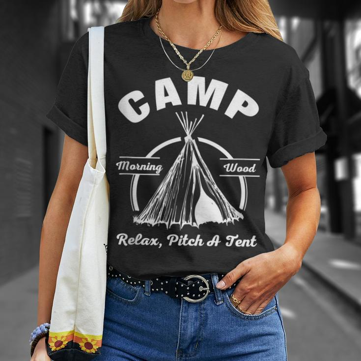 Camp Morning Wood Relax Pitch A Tent Camping T-Shirt Gifts for Her