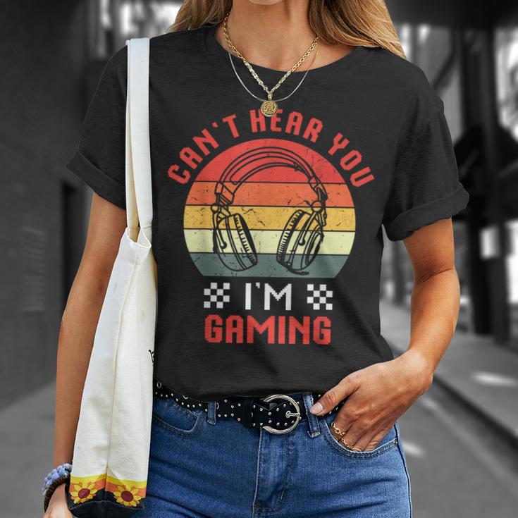 Can't Hear You I'm Gaming Humor Quote Vintage Sunset T-Shirt Gifts for Her
