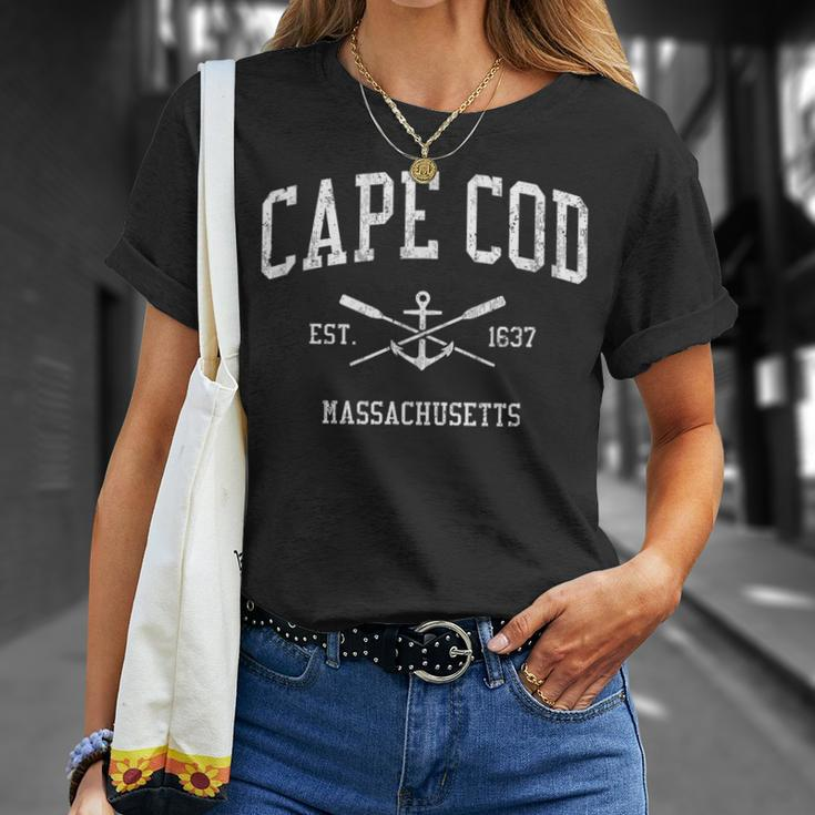 Cape Cod Ma Vintage Crossed Oars & Boat Anchor Sports T-Shirt Gifts for Her