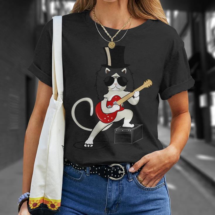 Cat Playing Guitar Heavy Metal Rock Guitarists Lover T-Shirt Gifts for Her