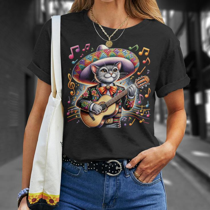 Cat Playing Guitar Mexican Hat Cinco De Mayo Music T-Shirt Gifts for Her