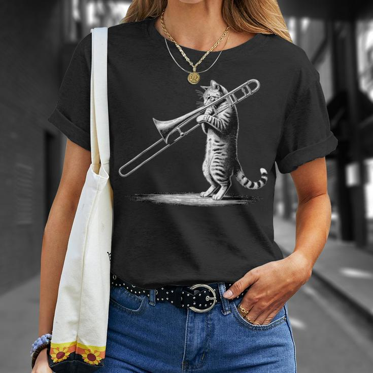 Cat Playing Trombone Player Trombonist Instrument T-Shirt Gifts for Her