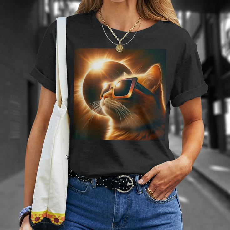 Cat Solar Eclipse 2024 Cat April 8 2024 Cat Selfie Eclipse T-Shirt Gifts for Her