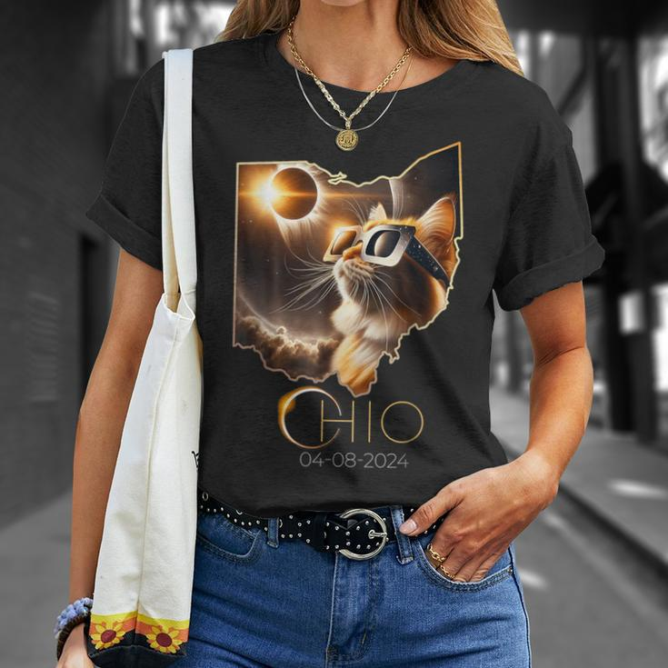 Cat Sun Solar Eclipse 2024 Totality State Ohio T-Shirt Gifts for Her