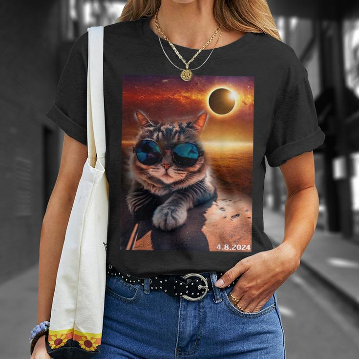 Cat Taking A Selfie With Solar Eclipse 2024 Wearing Glasses T-Shirt Gifts for Her