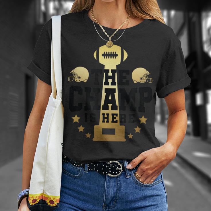 The Champ Is Here Champion Fantasy Football Women T-Shirt Gifts for Her