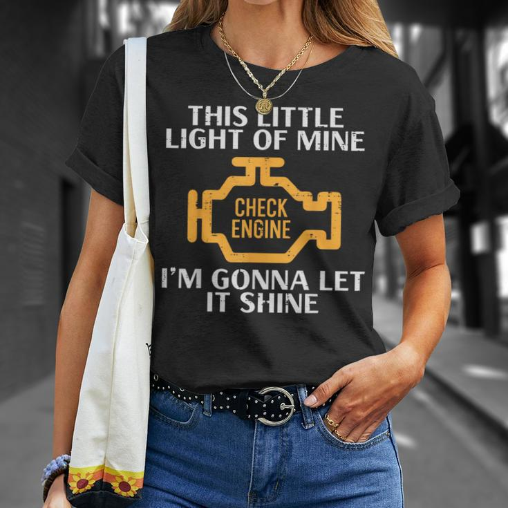 Check Engine Light Shine Car Auto Mechanic Garage Men T-Shirt Gifts for Her
