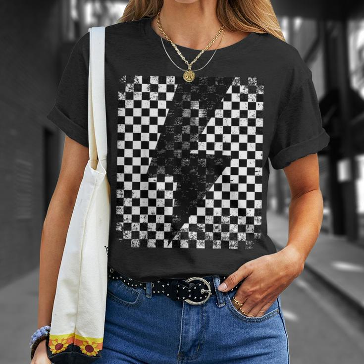 Checkered Lightning Bolt Thunder Checkerboard Graphic T-Shirt Gifts for Her