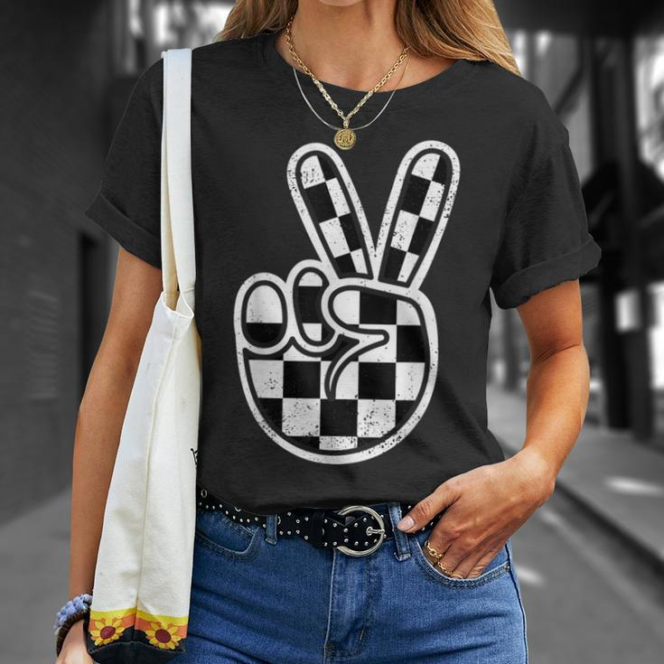 Checkered Peace Sign 60S 70S 80S Race Car Gamer Boys Toddler T-Shirt Gifts for Her