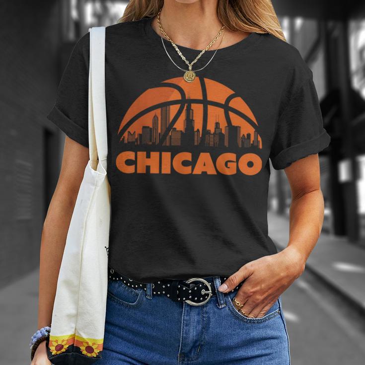 Chicago City Skyline Illinois Basketball Fan Jersey T-Shirt Gifts for Her