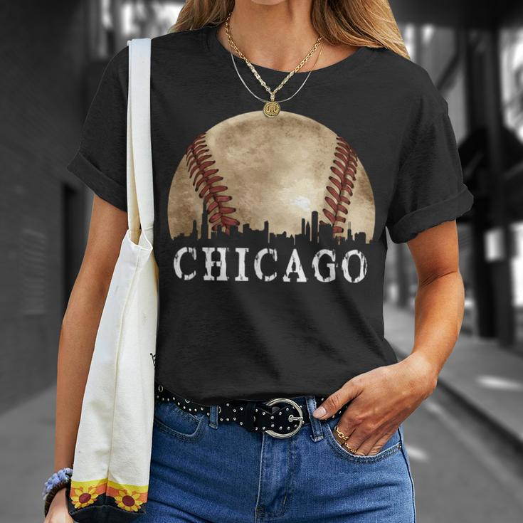 Chicago Skyline City Vintage Baseball Lover T-Shirt Gifts for Her
