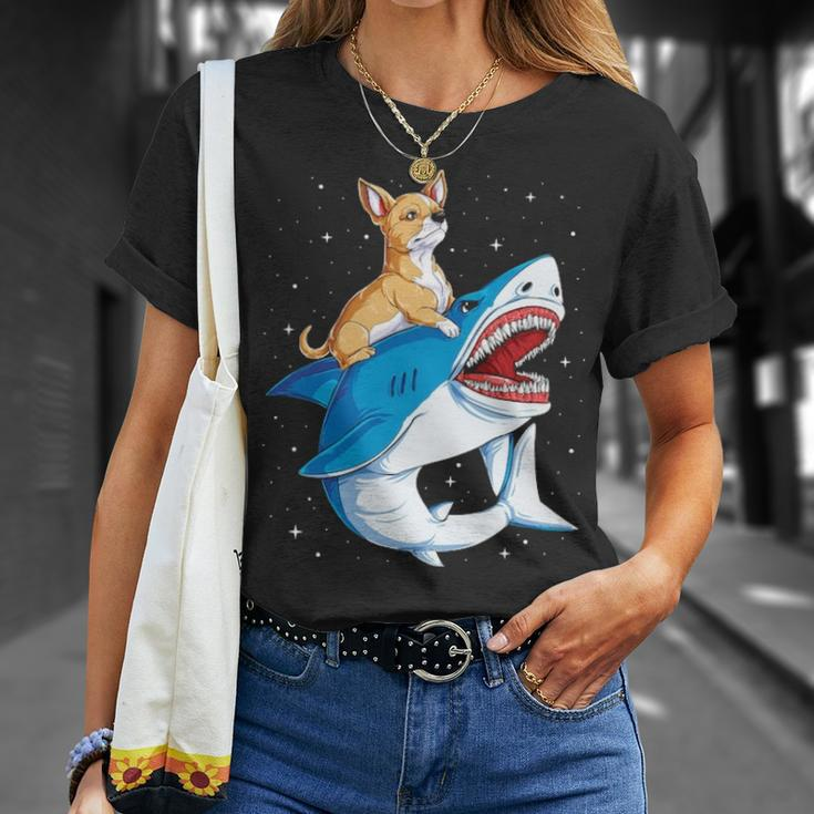 Chihuahua Riding Shark Jawsome Dog Lover Space Galaxy T-Shirt Gifts for Her