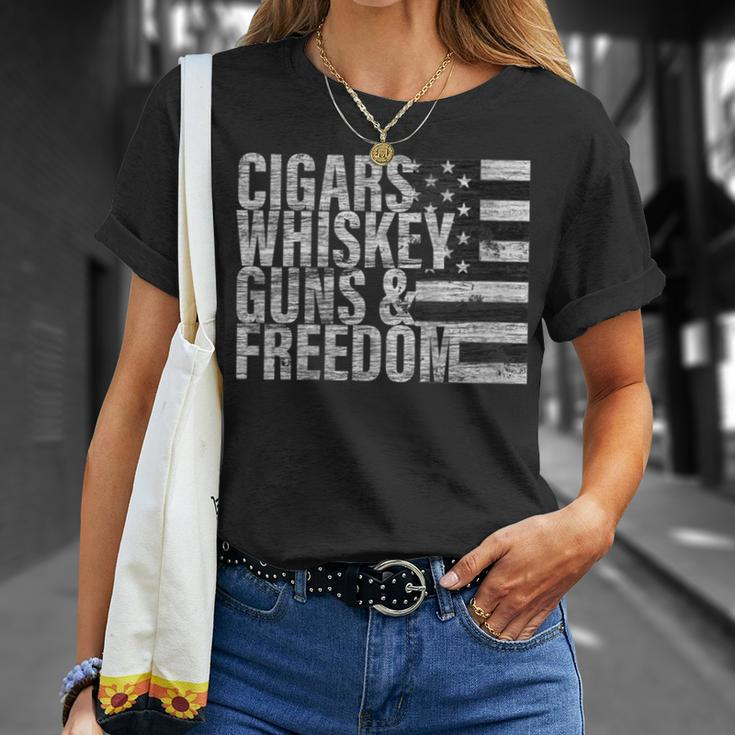 Cigars Whiskey Guns & Freedom Flag T-Shirt Gifts for Her