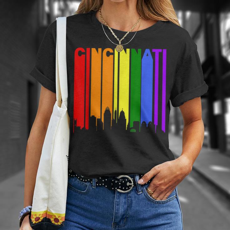 Cincinnati Ohio Downtown Rainbow Lgbt Gay Pride T-Shirt Gifts for Her