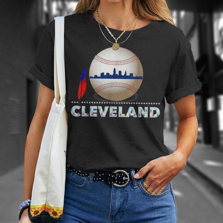 Cleveland Hometown Indian Tribe Ball With Skyline T-Shirt Gifts for Her