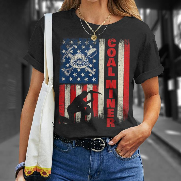 Coal Miner Patriotic Usa Flag Pitman Underground Mining T-Shirt Gifts for Her