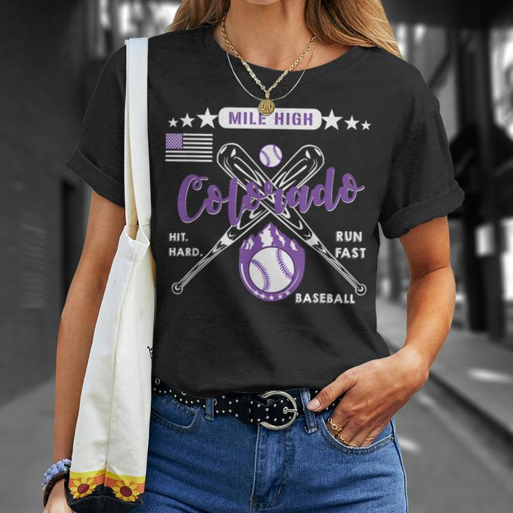 Colorado Baseball Rocky Mountain Skyline Baseball Vintage T-Shirt Gifts for Her