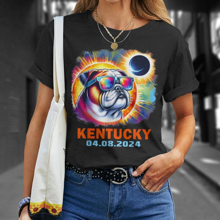 Colorful Bulldog Total Solar Eclipse 2024 Kentucky T-Shirt Gifts for Her