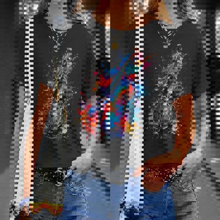 Contrabajista De Contrabajista De Arte Pop Colorido Camiseta unisex Regalos para ella