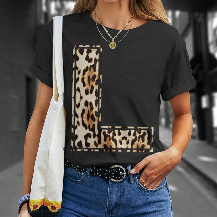 Cool Letter L Initial Name Leopard Cheetah Print T-Shirt Gifts for Her
