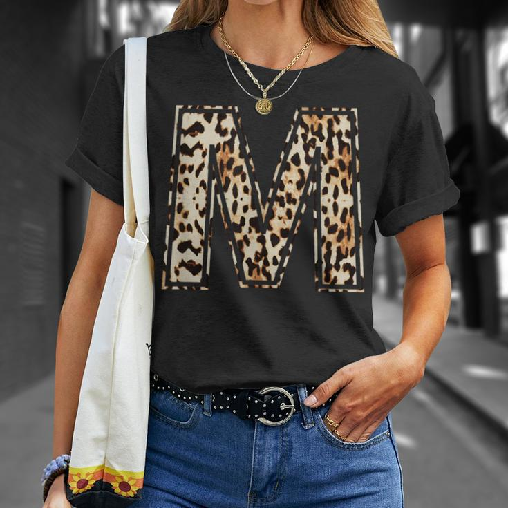 Cool Letter M Initial Name Leopard Cheetah Print T-Shirt Gifts for Her