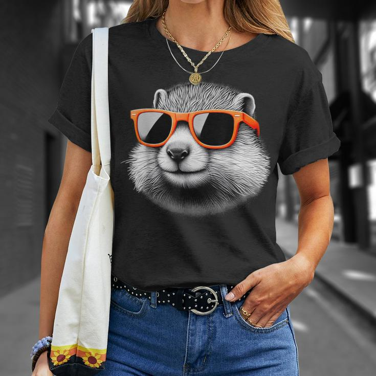 Cooles Murmeltier Trägt Sonnenbrille Grafikkunst T-Shirt Geschenke für Sie