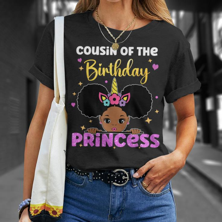 Cousin Of The Birthday Princess Melanin Afro Unicorn Cute T-Shirt Gifts for Her
