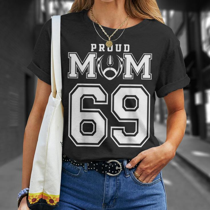 Custom Proud Football Mom Number 69 Personalized For Women T-Shirt Gifts for Her