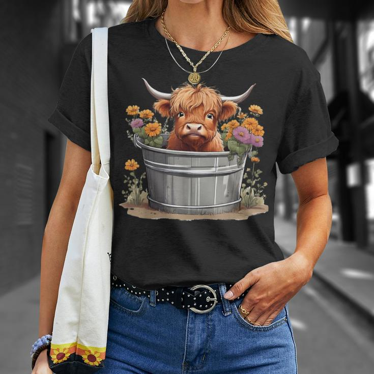 Cute Baby Highland Cow With Flowers Love Spring Pastel T-Shirt Gifts for Her