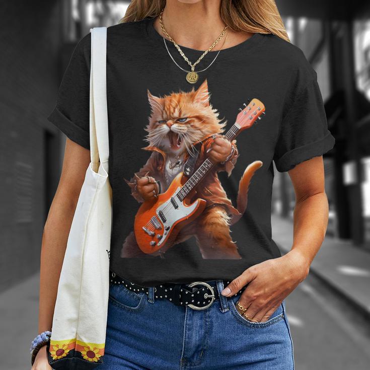 Cute Cat Playing Guitar Cat Lover Graphic Cat Kitten Lover T-Shirt Gifts for Her