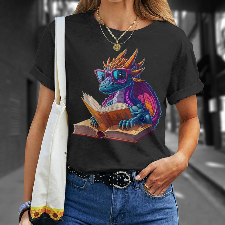 Cute Dragon Wearing Glasses Reading A Book T-Shirt Gifts for Her