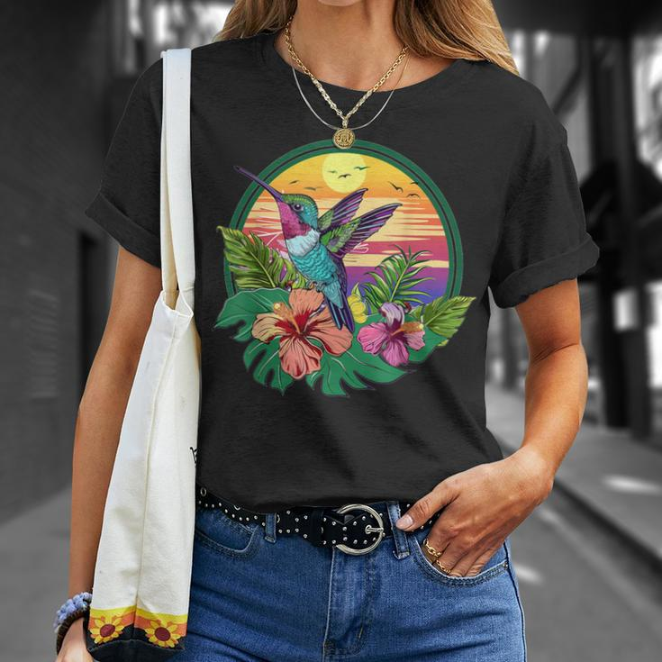 Cute Hummingbird With Flowers I Aesthetic Hummingbird T-Shirt Gifts for Her