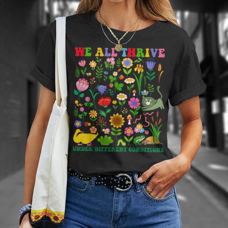 Cute We All Thrive Under Different Conditions Neurodiversity T-Shirt Gifts for Her