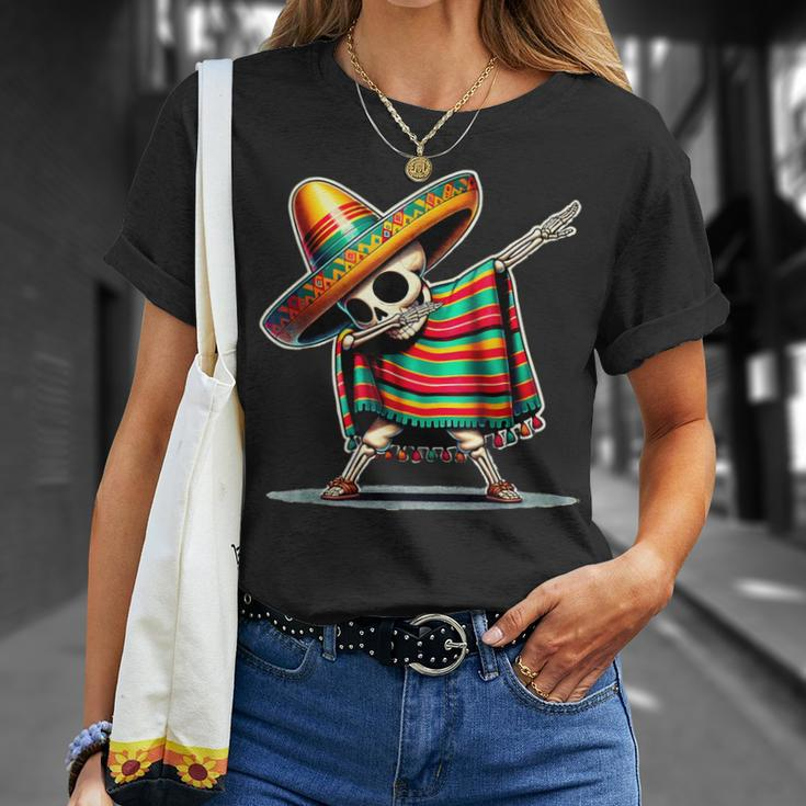 Dabbing Mexican Skeleton Poncho Cinco De Mayo Let's Fiesta T-Shirt Gifts for Her
