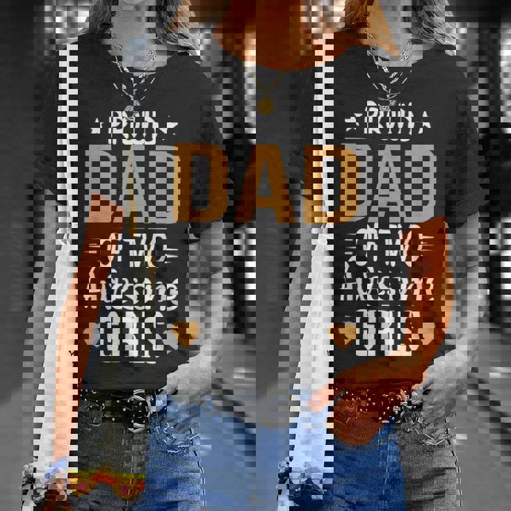 Dad Of 2 Girls Two Daughters Father's Day T-Shirt Gifts for Her